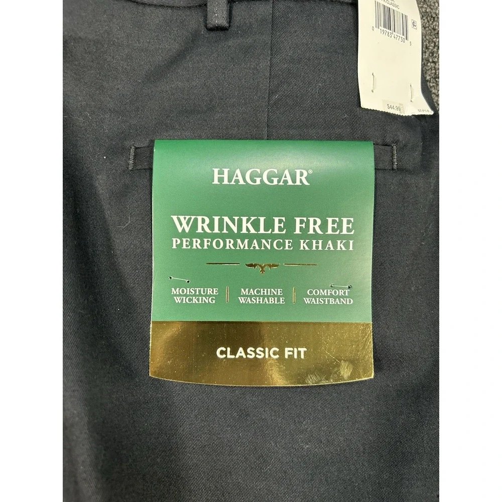 New Haggar Wrinkle Free Performance Khakis Mens 38x29‎ Black Moisture Wicking